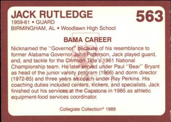 1989 Collegiate Collection Coke Alabama Crimson Tide (580) #563 Jack Rutledge Back
