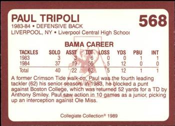 1989 Collegiate Collection Coke Alabama Crimson Tide (580) #568 Paul Tripoli Back
