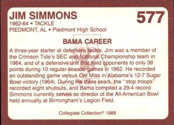 1989 Collegiate Collection Coke Alabama Crimson Tide (580) #577 Jim Simmons Back