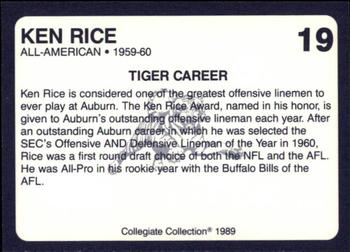 1989 Collegiate Collection Coke Auburn Tigers (580) #19 Ken Rice Back