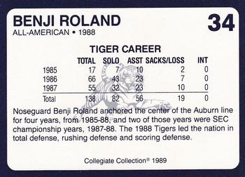 1989 Collegiate Collection Coke Auburn Tigers (580) #34 Benji Roland Back