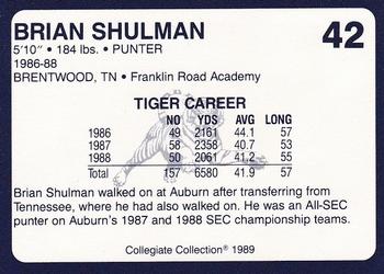 1989 Collegiate Collection Coke Auburn Tigers (580) #42 Brian Shulman Back