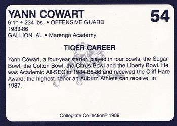 1989 Collegiate Collection Coke Auburn Tigers (580) #54 Yann Cowart Back