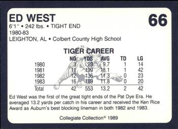 1989 Collegiate Collection Coke Auburn Tigers (580) #66 Ed West Back