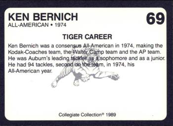 1989 Collegiate Collection Coke Auburn Tigers (580) #69 Ken Bernich Back