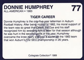 1989 Collegiate Collection Coke Auburn Tigers (580) #77 Donnie Humphrey Back