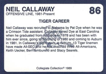 1989 Collegiate Collection Coke Auburn Tigers (580) #86 Neil Callaway Back