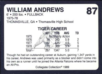 1989 Collegiate Collection Coke Auburn Tigers (580) #87 William Andrews Back