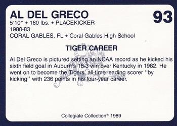 1989 Collegiate Collection Coke Auburn Tigers (580) #93 Al Del Greco Back