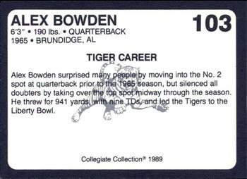 1989 Collegiate Collection Coke Auburn Tigers (580) #103 Alex Bowden Back