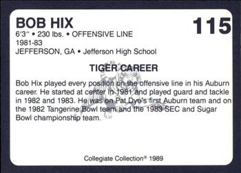 1989 Collegiate Collection Coke Auburn Tigers (580) #115 Bob Hix Back