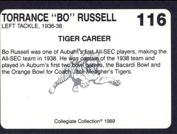 1989 Collegiate Collection Coke Auburn Tigers (580) #116 Torrance Russell Back