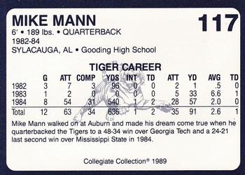 1989 Collegiate Collection Coke Auburn Tigers (580) #117 Mike Mann Back