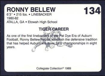 1989 Collegiate Collection Coke Auburn Tigers (580) #134 Ronny Bellew Back