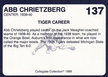 1989 Collegiate Collection Coke Auburn Tigers (580) #137 Abb Chrietzberg Back