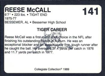 1989 Collegiate Collection Coke Auburn Tigers (580) #141 Reese McCall Back