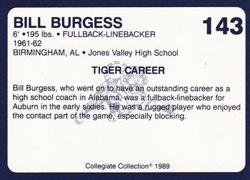 1989 Collegiate Collection Coke Auburn Tigers (580) #143 Bill Burgess Back