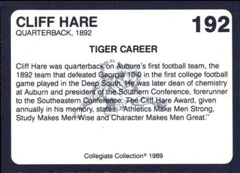 1989 Collegiate Collection Coke Auburn Tigers (580) #192 Cliff Hare Back