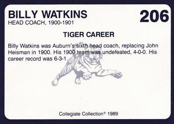 1989 Collegiate Collection Coke Auburn Tigers (580) #206 Billy Watkins Back