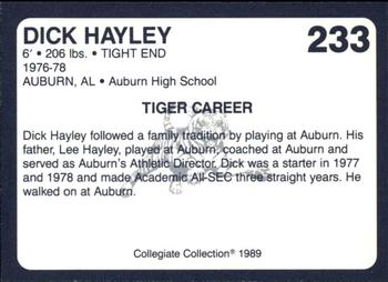 1989 Collegiate Collection Coke Auburn Tigers (580) #233 Dick Hayley Back