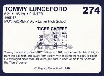 1989 Collegiate Collection Coke Auburn Tigers (580) #274 Tommy Lunceford Back