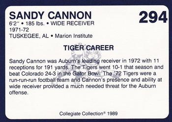 1989 Collegiate Collection Coke Auburn Tigers (580) #294 Sandy Cannon Back
