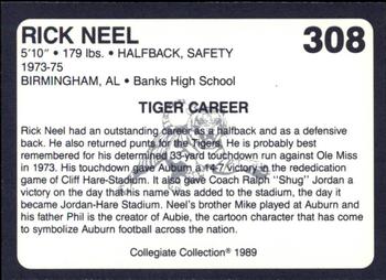 1989 Collegiate Collection Coke Auburn Tigers (580) #308 Rick Neel Back