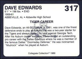 1989 Collegiate Collection Coke Auburn Tigers (580) #317 Dave Edwards Back