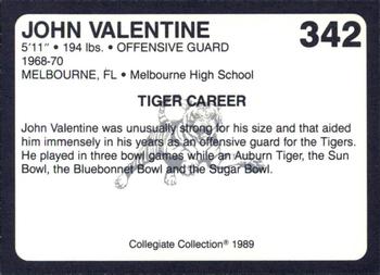 1989 Collegiate Collection Coke Auburn Tigers (580) #342 John Valentine Back
