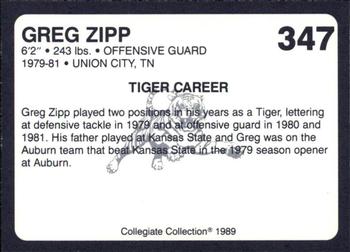 1989 Collegiate Collection Coke Auburn Tigers (580) #347 Greg Zipp Back