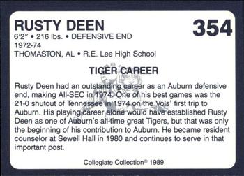 1989 Collegiate Collection Coke Auburn Tigers (580) #354 Rusty Deen Back