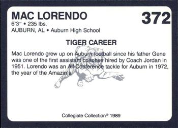 1989 Collegiate Collection Coke Auburn Tigers (580) #372 Mac Lorendo Back
