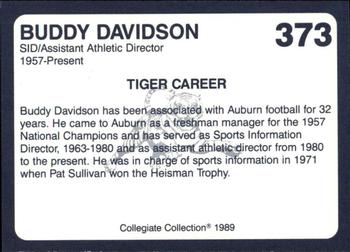 1989 Collegiate Collection Coke Auburn Tigers (580) #373 Buddy Davidson Back