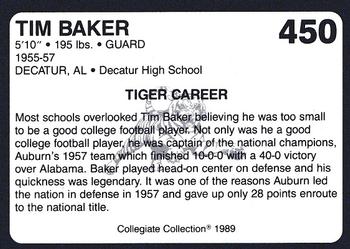 1989 Collegiate Collection Coke Auburn Tigers (580) #450 Tim Baker Back
