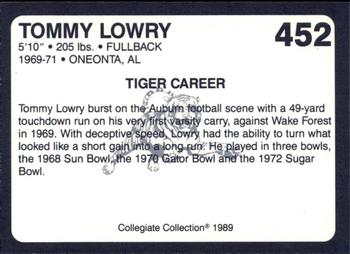1989 Collegiate Collection Coke Auburn Tigers (580) #452 Tommy Lowry Back