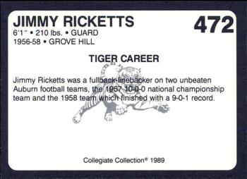 1989 Collegiate Collection Coke Auburn Tigers (580) #472 Jimmy Ricketts Back