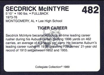 1989 Collegiate Collection Coke Auburn Tigers (580) #482 Sedrick McIntyre Back