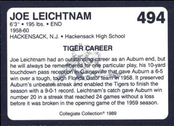 1989 Collegiate Collection Coke Auburn Tigers (580) #494 Joe Leichtnam Back