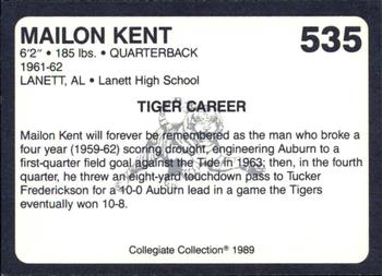1989 Collegiate Collection Coke Auburn Tigers (580) #535 Mailon Kent Back