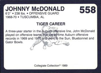 1989 Collegiate Collection Coke Auburn Tigers (580) #558 Johnny McDonald Back