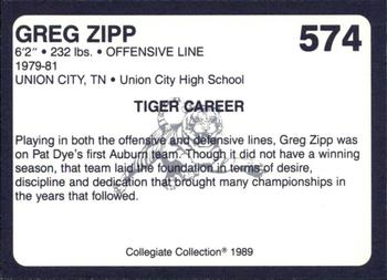 1989 Collegiate Collection Coke Auburn Tigers (580) #574 Greg Zipp Back