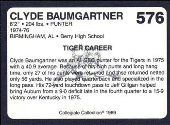 1989 Collegiate Collection Coke Auburn Tigers (580) #576 Clyde Baumgartner Back