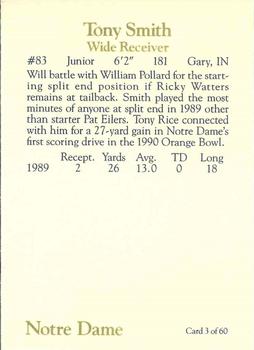 1990 Notre Dame Fighting Irish 60 #3 Tony Smith Back