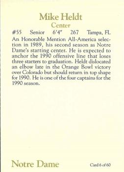 1990 Notre Dame Fighting Irish 60 #6 Mike Heldt Back