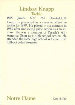 1990 Notre Dame Fighting Irish 60 #18 Lindsay Knapp Back