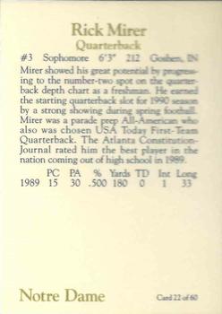 1990 Notre Dame Fighting Irish 60 #22 Rick Mirer Back