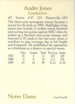 1990 Notre Dame Fighting Irish 60 #25 Andre Jones Back