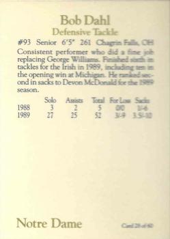1990 Notre Dame Fighting Irish 60 #28 Bob Dahl Back