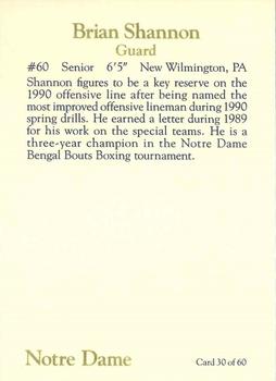 1990 Notre Dame Fighting Irish 60 #30 Brian Shannon Back