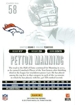 2013 Panini Prestige #58 Peyton Manning Back